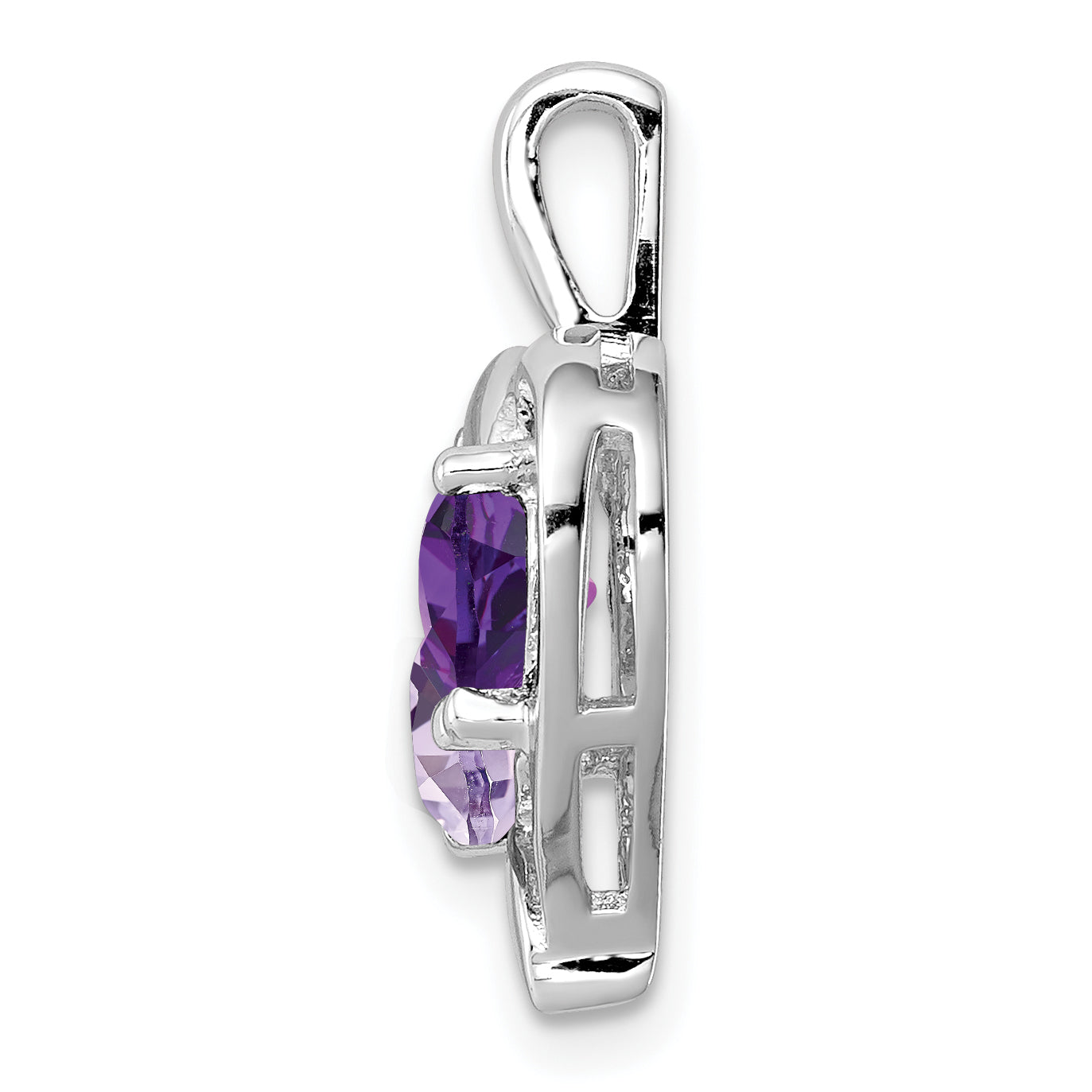 Sterling Silver Rh Plated Amethyst Light Pink Quartz And Diamond Pendant
