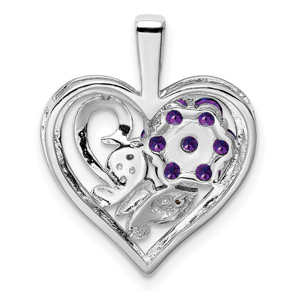 Sterling Silver Rhodium-plated Amethyst Diamond Pendant