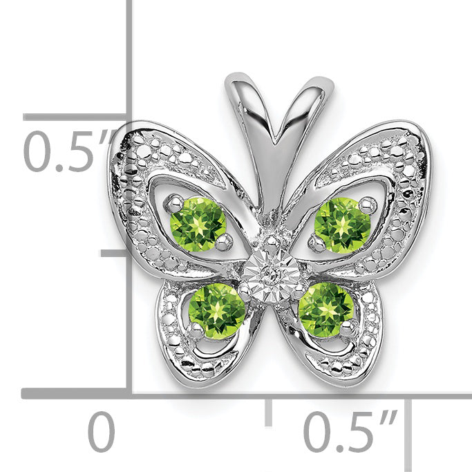 Sterling Silver Rhodium-plated Peridot & Diamond Pendant