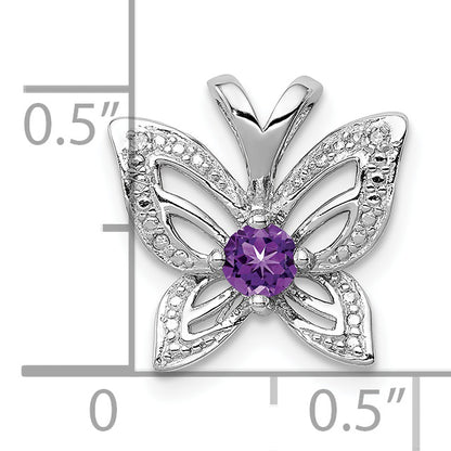 Sterling Silver Rhodium-plated Amethyst & Diamond Pendant