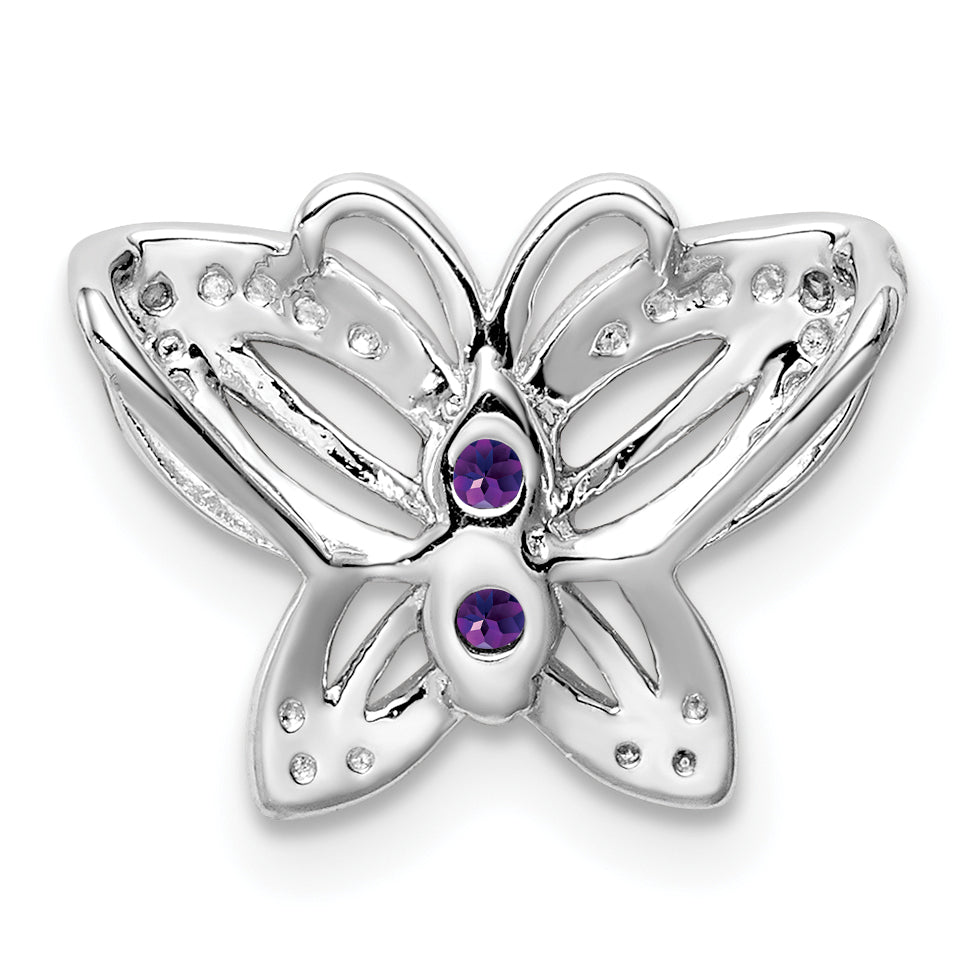 Sterling Silver Rhodium-plated Amethyst & Diamond Pendant