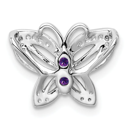 Sterling Silver Rhodium-plated Amethyst & Diamond Pendant