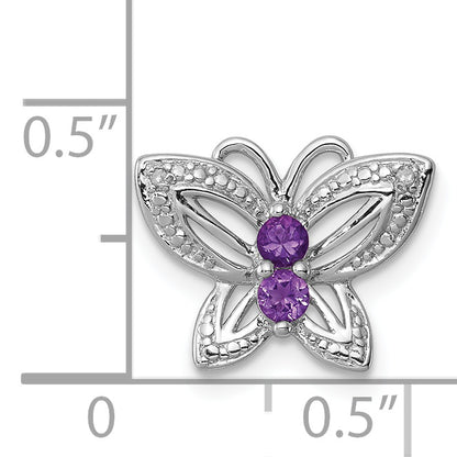Sterling Silver Rhodium-plated Amethyst & Diamond Pendant