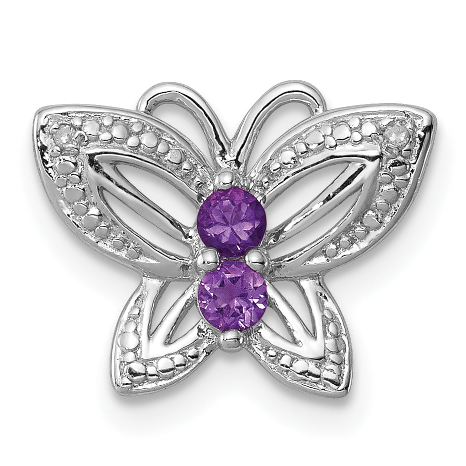 Sterling Silver Rhodium-plated Amethyst & Diamond Pendant