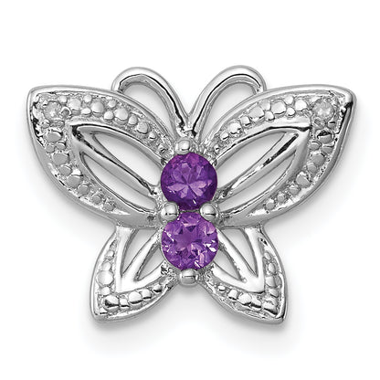 Sterling Silver Rhodium-plated Amethyst & Diamond Pendant