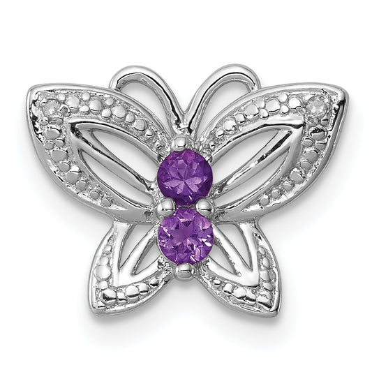 Sterling Silver Rhodium-plated Amethyst & Diamond Pendant