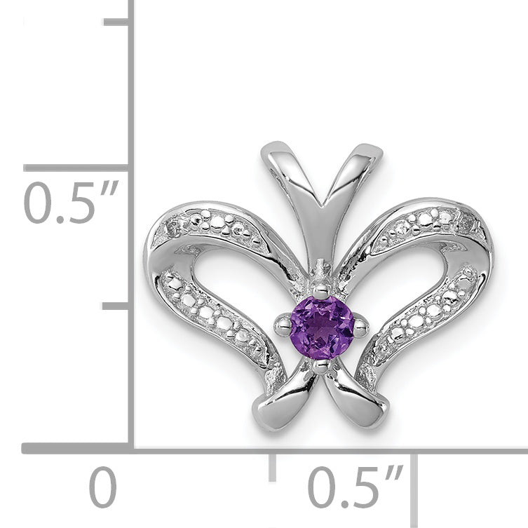Sterling Silver Rhodium-plated Amethyst & Diamond Pendant