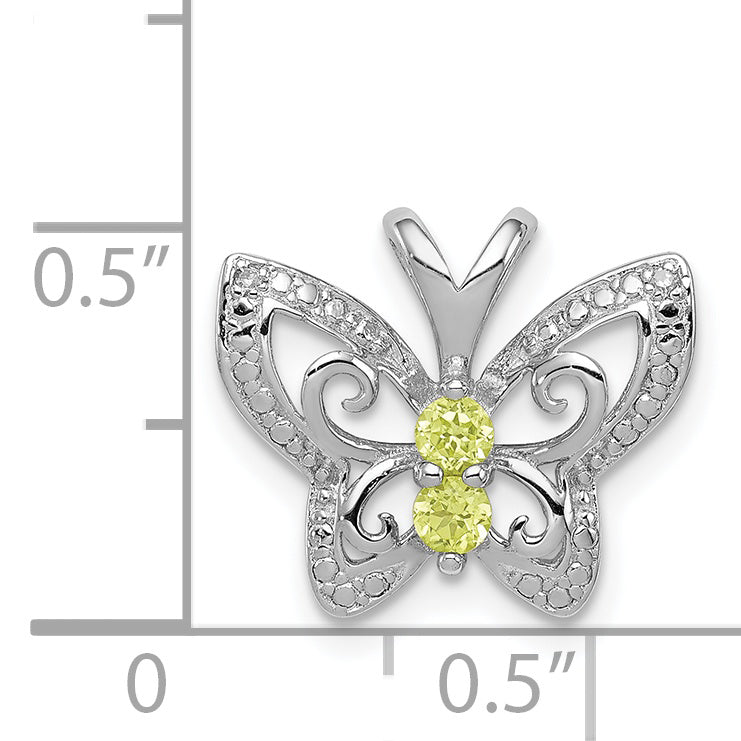 Sterling Silver Rhodium-plated Peridot & Diamond Pendant