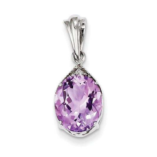 Sterling Silver with Amethyst and White Topaz Oval Pendant