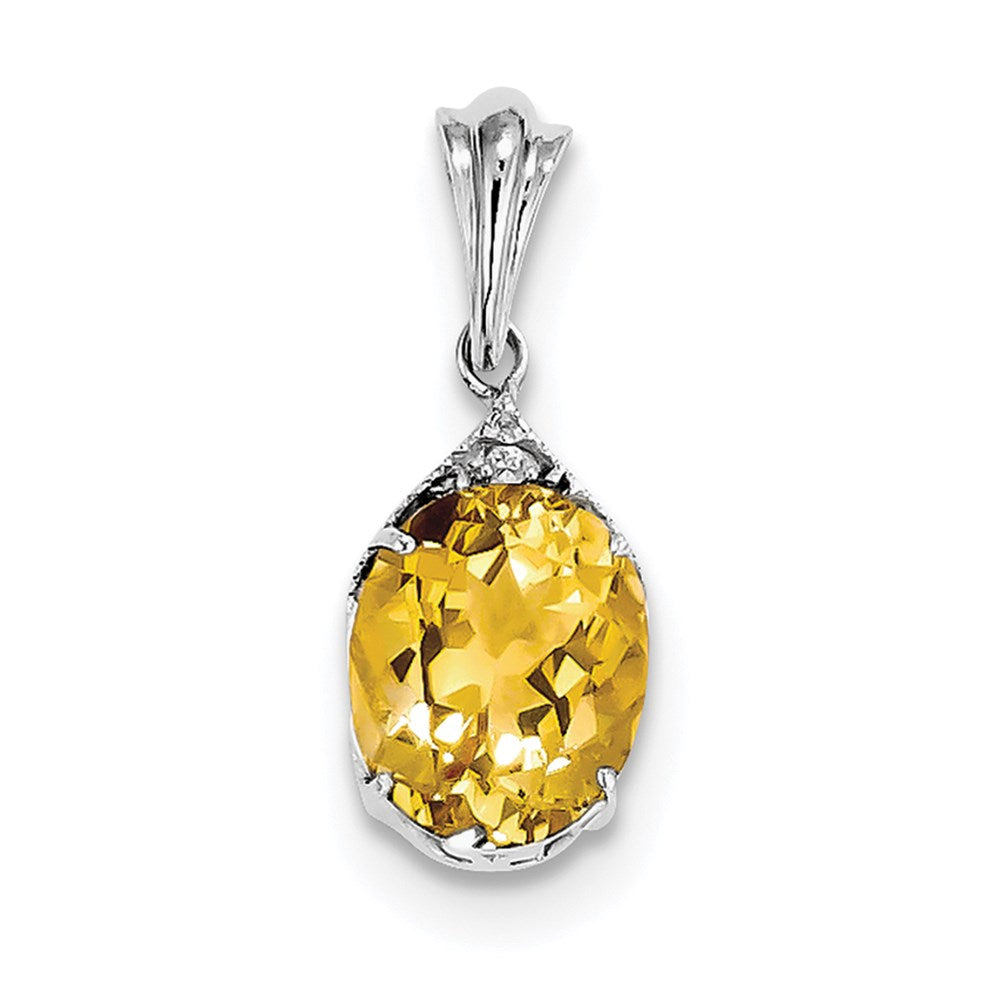 Sterling Silver Rhodium-plated Citrine and White Topaz Oval Pendant