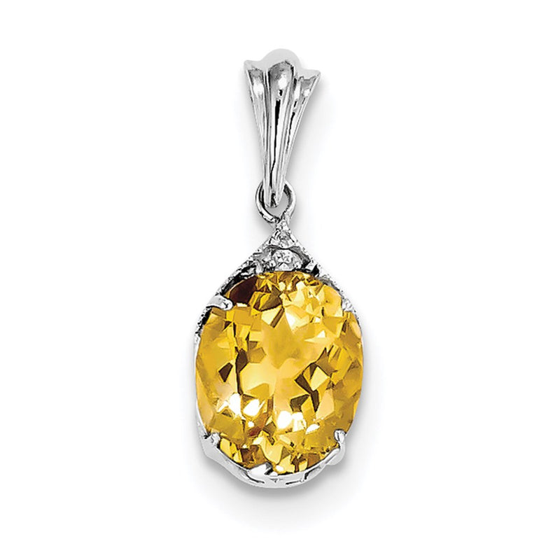 Sterling Silver Rhodium-plated Citrine and White Topaz Oval Pendant