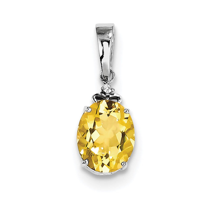 Sterling Silver Rhodium-plated Citrine and White Topaz Oval Pendant