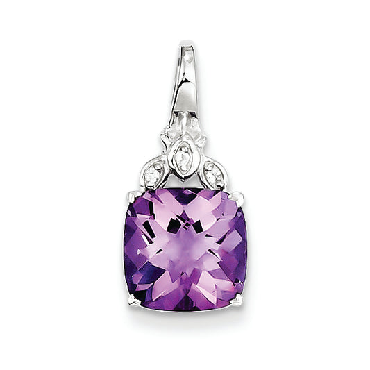 Sterling Silver with Amethyst and White Topaz Square Pendant
