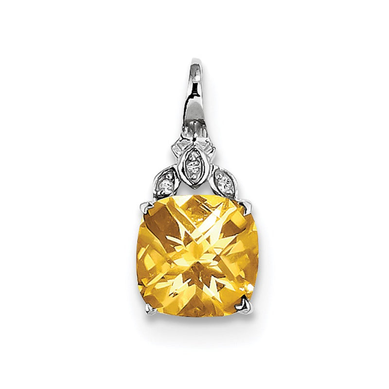 Sterling Silver Rhodium-plated Citrine and White Topaz Round Pendant