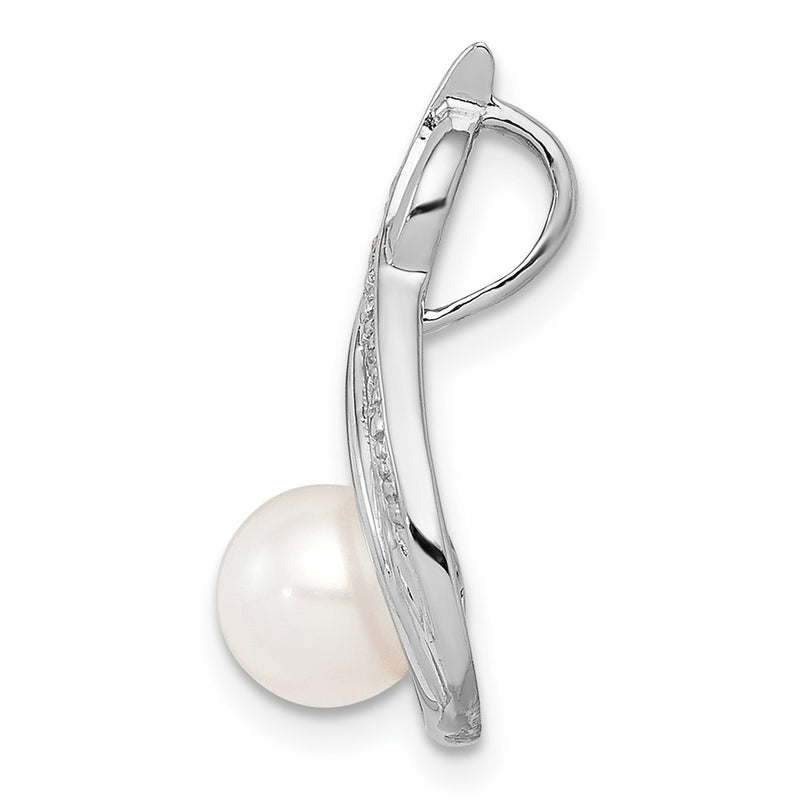 Sterling Silver Rhod Plated Diamond And Fw Cultured Pearl Chain Slide
