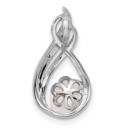 Sterling Silver Rhod Plated Diamond And Fw Cultured Pearl Chain Slide