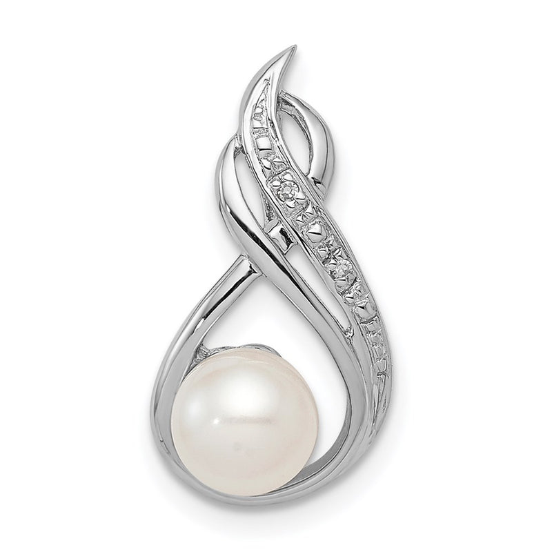 Sterling Silver Rhod Plated Diamond And Fw Cultured Pearl Chain Slide