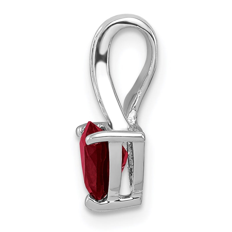 Sterling Silver Rhodium Plated Diamond And Garnet Trillion Pendant