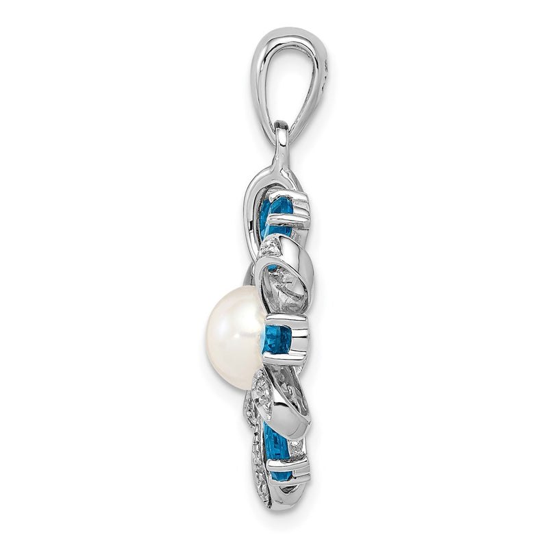 Sterling Silver Rhodium Plated Dia. And London Bt Flower Pendant