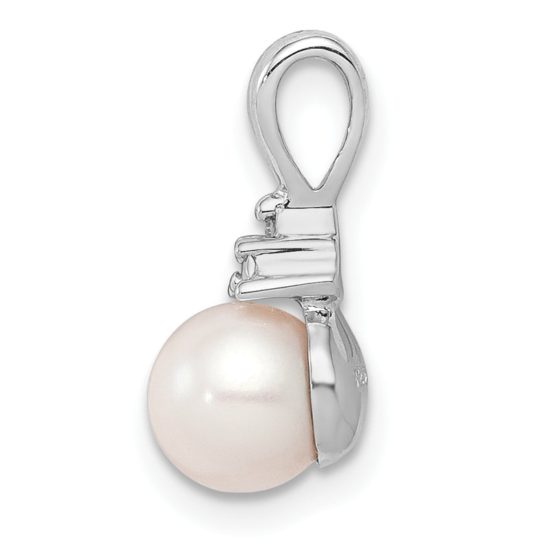 Sterling Silver Rhod Plated Diamond And Fw Cultured Pearl Pendant