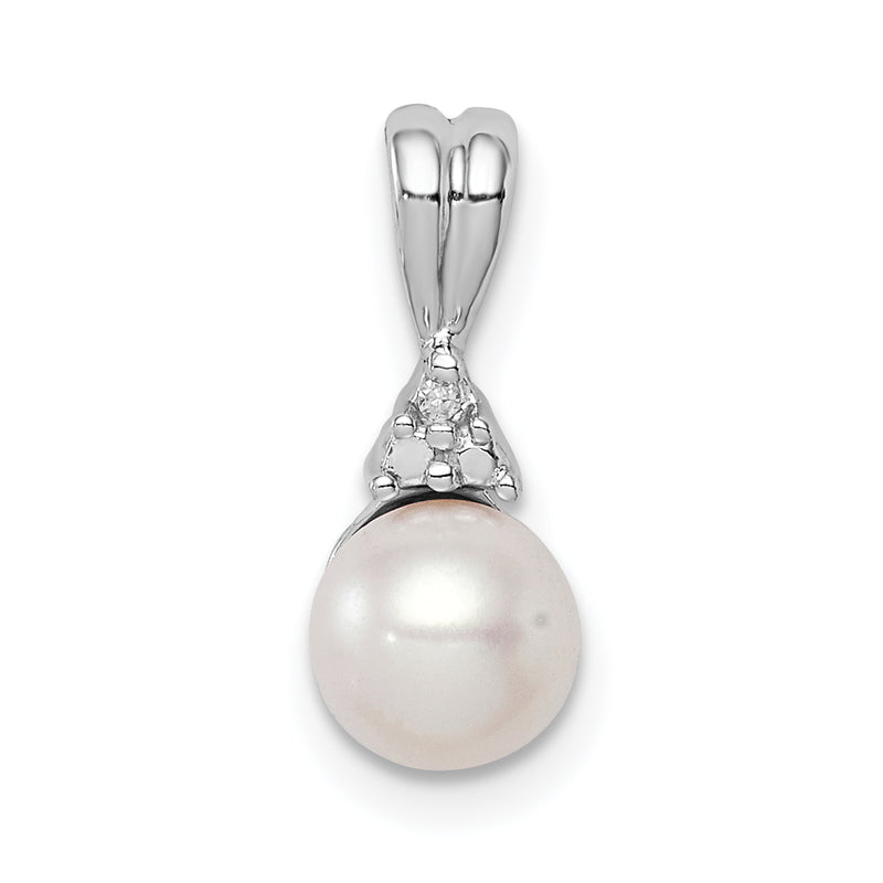 Sterling Silver Rhod Plated Diamond And Fw Cultured Pearl Pendant