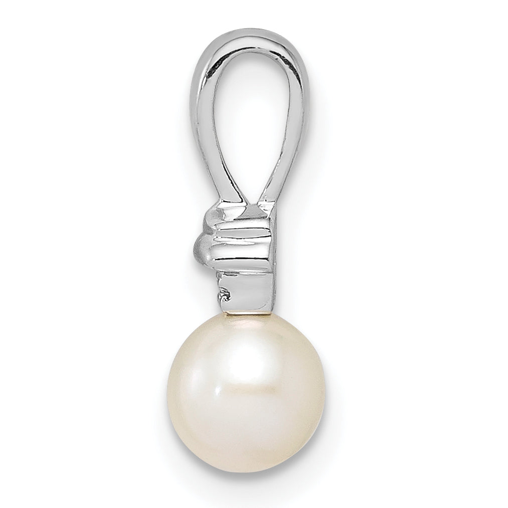 Sterling Silver Rhod Plated Diamond And Fw Cultured Pearl Pendant
