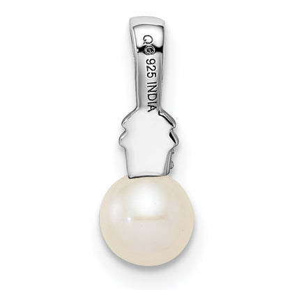 Sterling Silver Rhod Plated Diamond And Fw Cultured Pearl Pendant