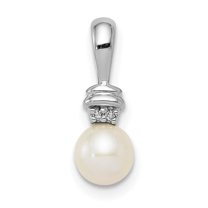 Sterling Silver Rhod Plated Diamond And Fw Cultured Pearl Pendant
