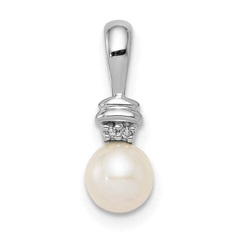 Sterling Silver Rhod Plated Diamond And Fw Cultured Pearl Pendant