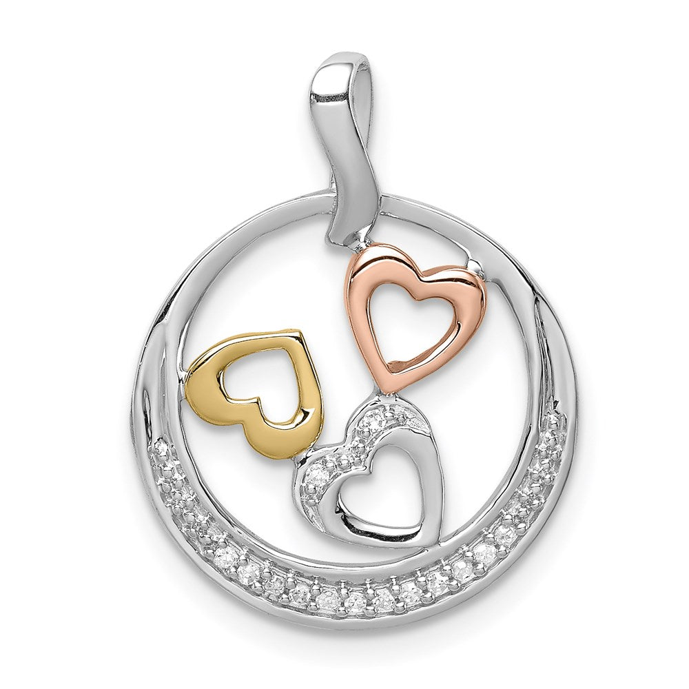 Sterling Silver Rhodium w/14k Yellow/Rose Plate Dia Circle Heart Pendant