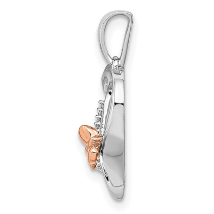 Sterling Silver Rhod-Plated W/14K Rose Gold Butterfly Diamond Heart Pendant