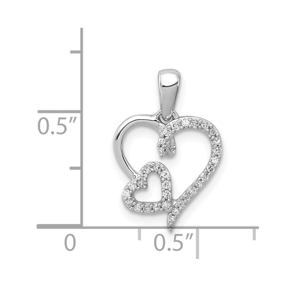 Sterling Silver Rhodium 0.12Ct Diam. Double Heart Pendant