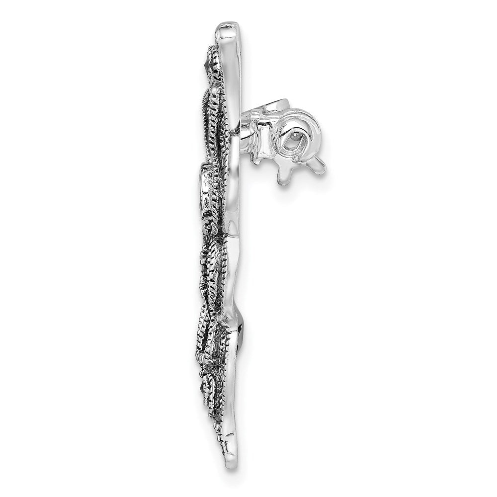 Sterling Silver Rhodium-Plated Marcasite Red Cz Butterfly Pin Brooch