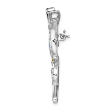 Sterling Silver Rhodium-Plated Created Opal Cz Butterfly Pin/Chain Slide
