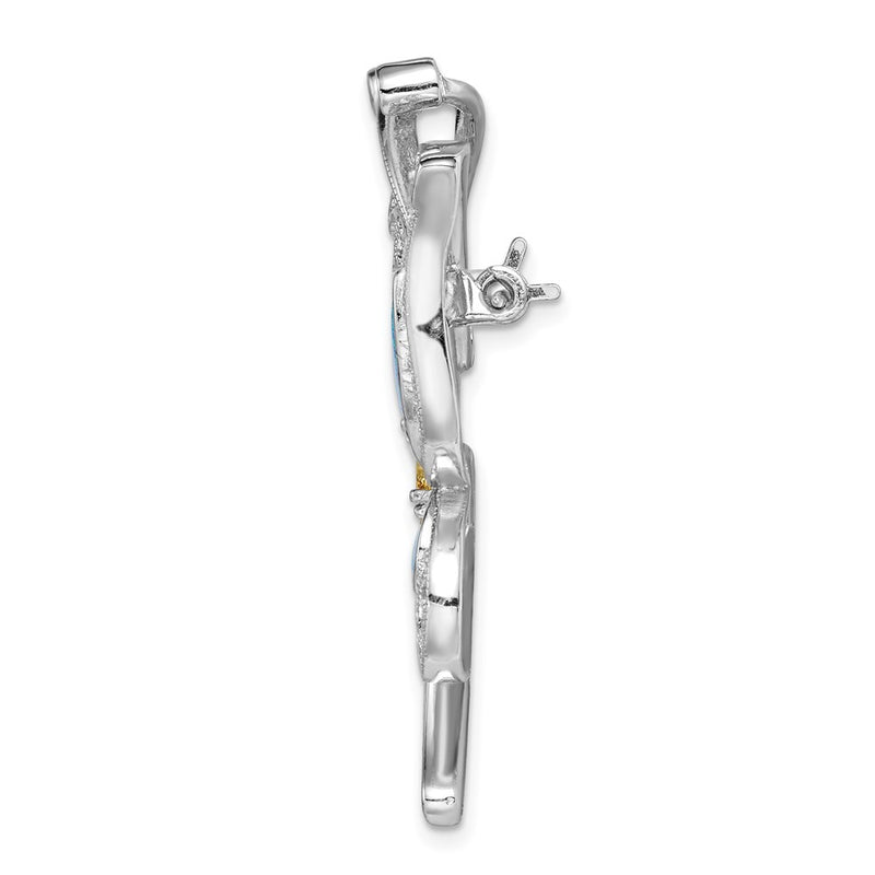 Sterling Silver Rhodium-Plated Created Opal Cz Butterfly Pin/Chain Slide