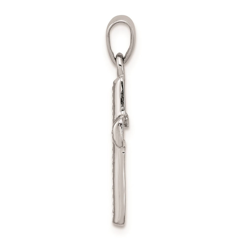 Sterling Silver Rhodium Plated Diamond Cross Pendant
