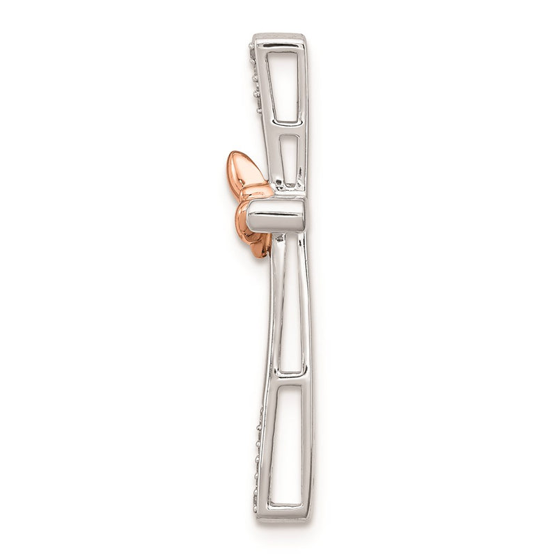 SS & 14k True Two-tone Rose Gold Butterfly Diamond Cross Pendant