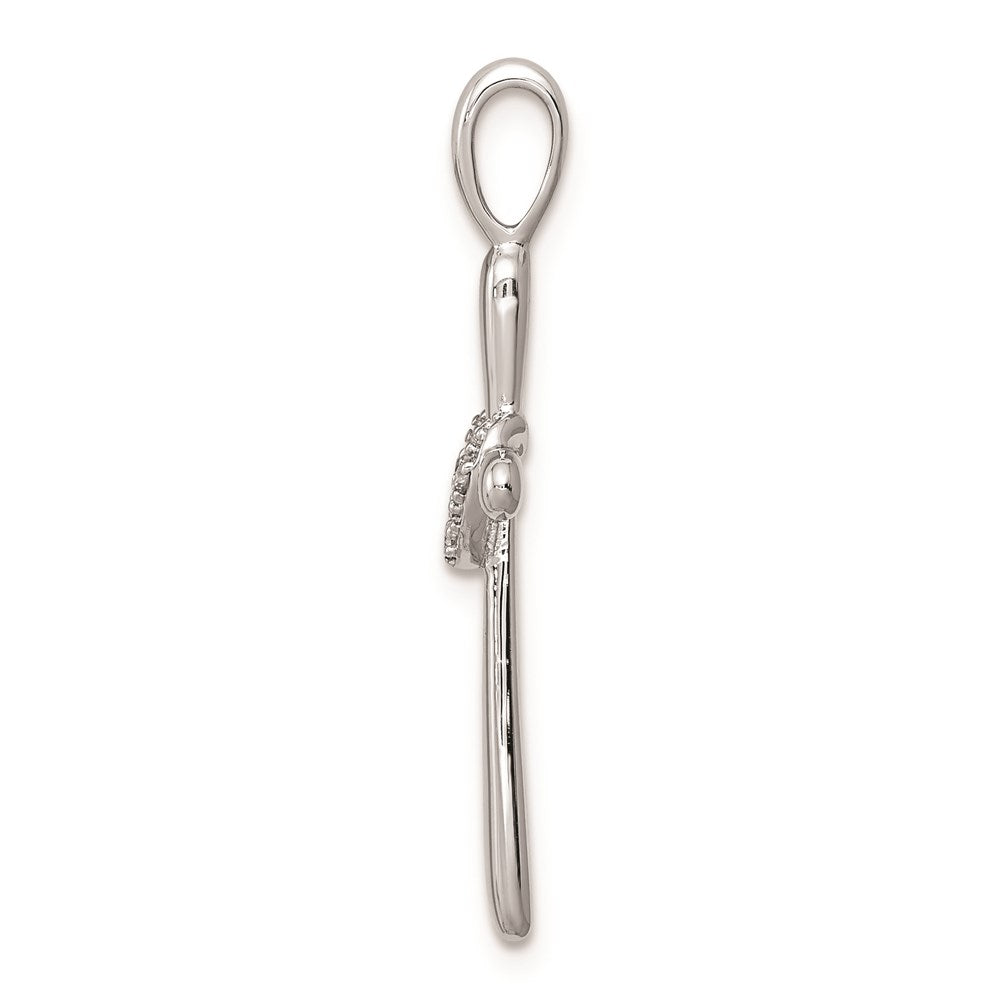 Sterling Silver Rhodium & Diam. Cross With Heart Pendant