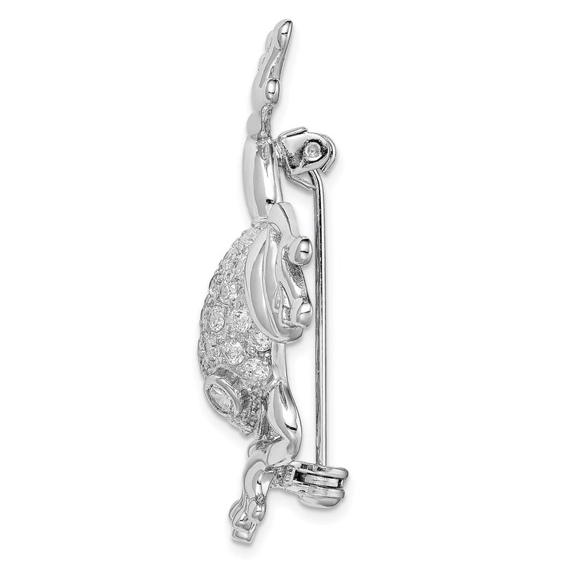 Sterling Silver Rhodium-Plated Cz Frog Pin Brooch