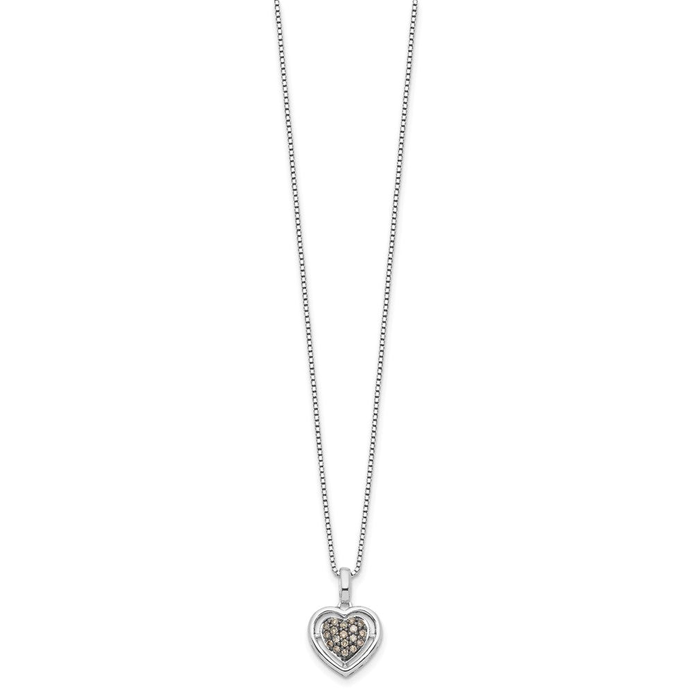 Sterling Silver White Night Rhodium-Plated Champagne Diamond Heart 18 Inch Necklace With 2 Extender