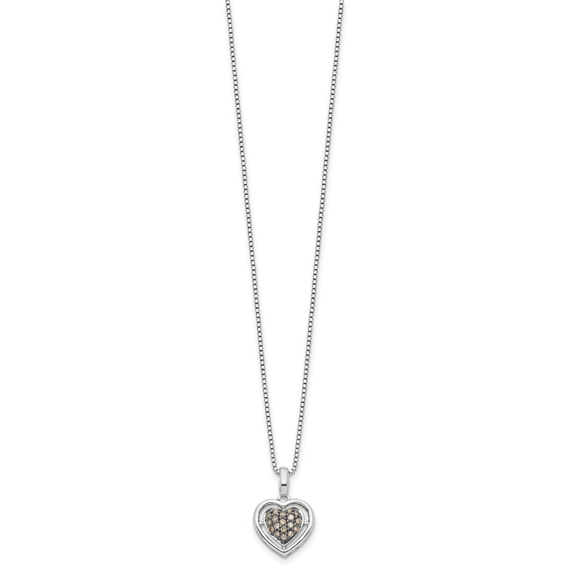 Sterling Silver White Night Rhodium-Plated Champagne Diamond Heart 18 Inch Necklace With 2 Extender