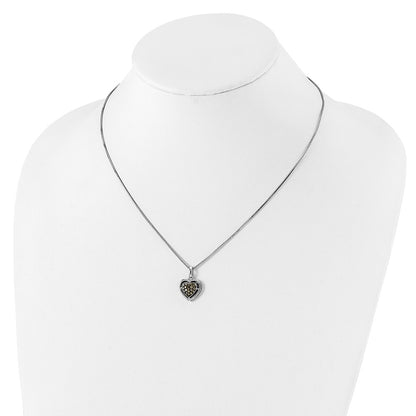 Sterling Silver White Night Rhodium-Plated Champagne Diamond Heart 18 Inch Necklace With 2 Extender