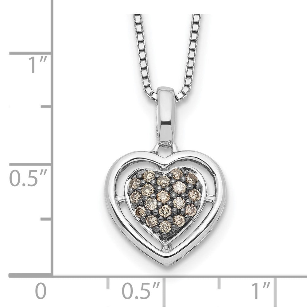 Sterling Silver White Night Rhodium-Plated Champagne Diamond Heart 18 Inch Necklace With 2 Extender