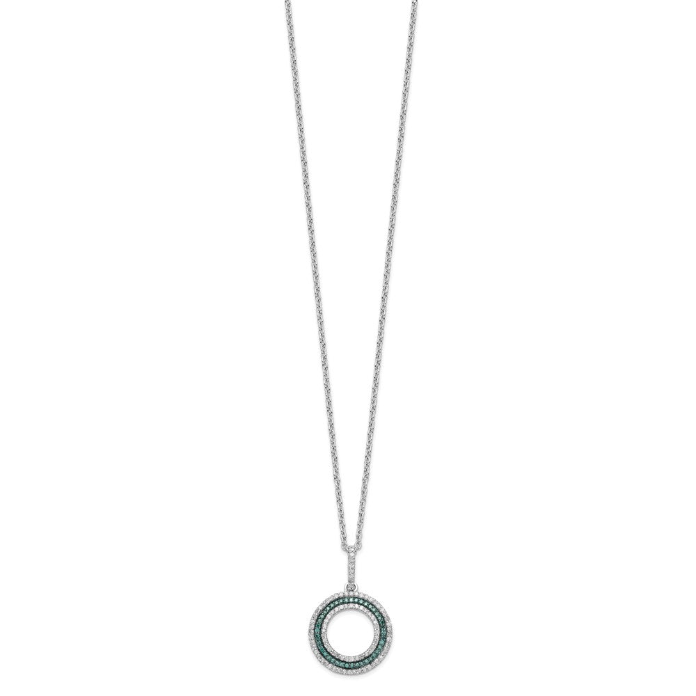 Sterling Silver White Night Rhodium-Plated Blue And Diamond Circle 18 Inch Necklace With 2 Extender