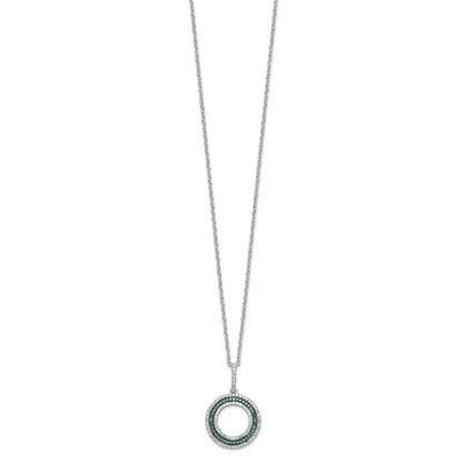 Sterling Silver White Night Rhodium-Plated Blue And Diamond Circle 18 Inch Necklace With 2 Extender