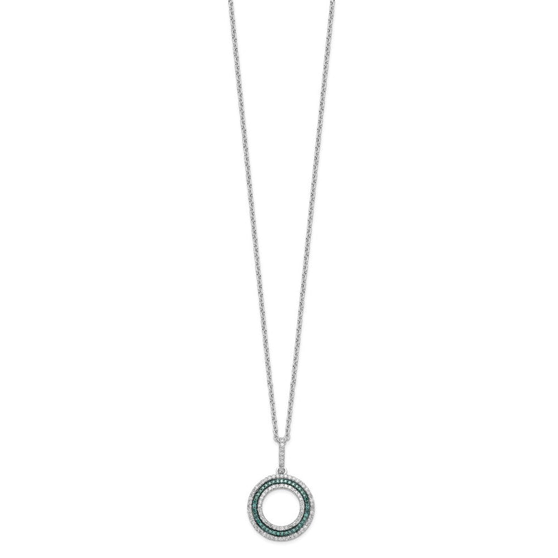 Sterling Silver White Night Rhodium-Plated Blue And Diamond Circle 18 Inch Necklace With 2 Extender