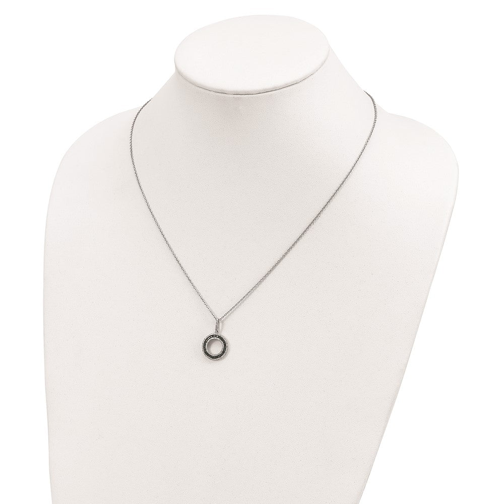 Sterling Silver White Night Rhodium-Plated Blue And Diamond Circle 18 Inch Necklace With 2 Extender