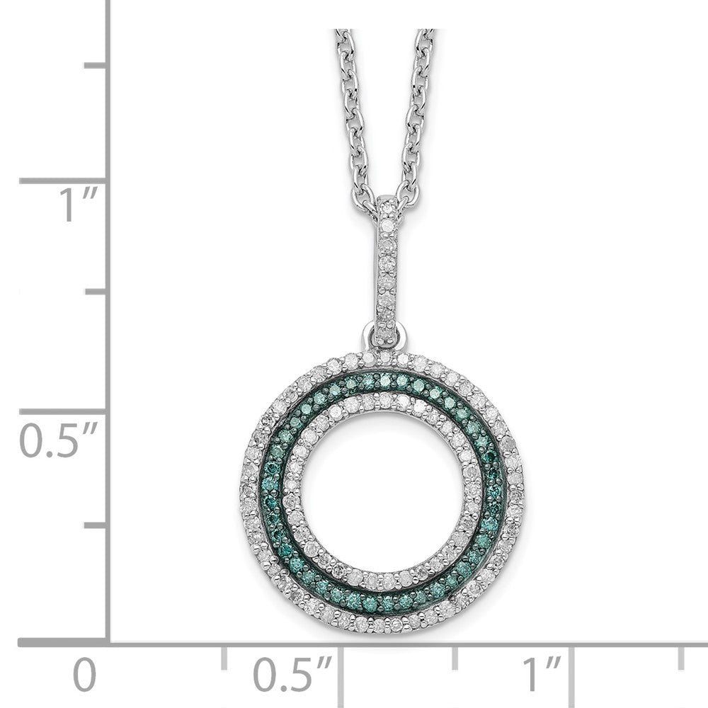 Sterling Silver White Night Rhodium-Plated Blue And Diamond Circle 18 Inch Necklace With 2 Extender