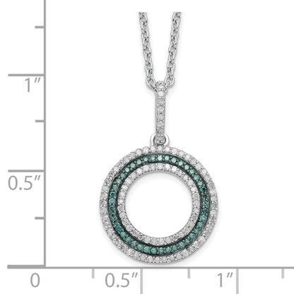 Sterling Silver White Night Rhodium-Plated Blue And Diamond Circle 18 Inch Necklace With 2 Extender