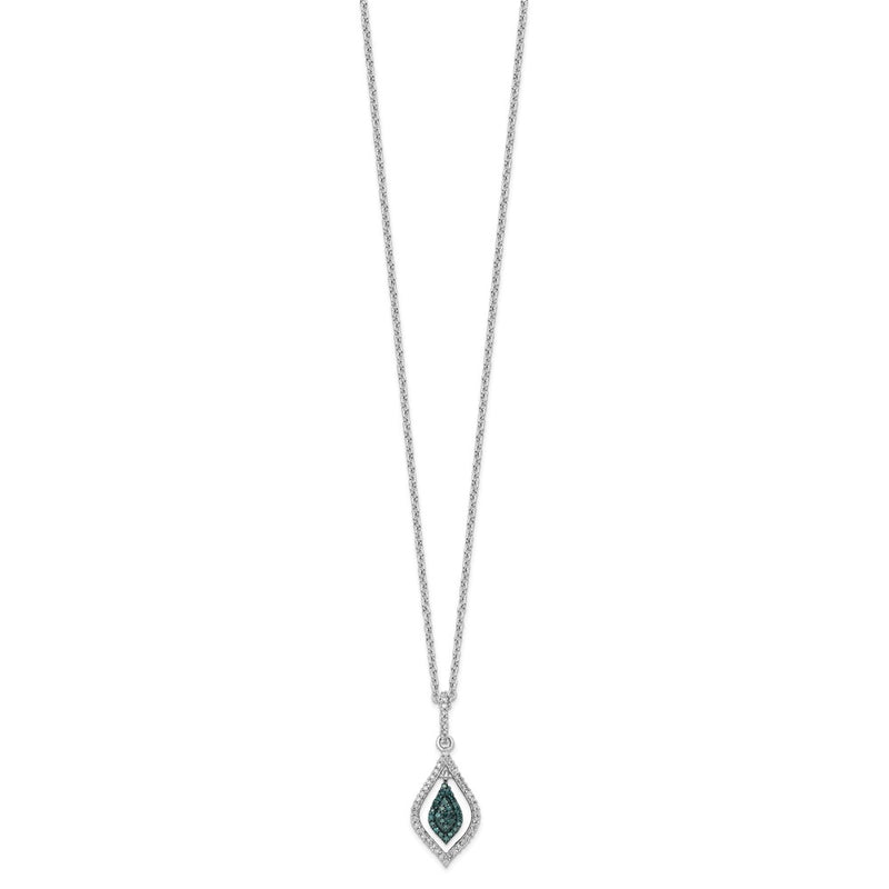Sterling Silver White Night Rhodium-Plated Blue And Diamond 18 Inch Necklace With 2 Extender